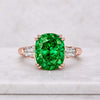 4CT Cushion Three Stone Ring Emerald Engagement Ring