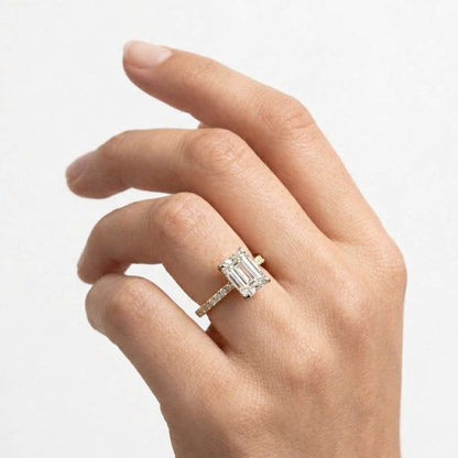 3CT Emerald Cut Moissanite Engagement Ring, Hidden Halo Wedding Ring for Women, 14K Gold Pave Anniversary Ring, Promise Ring, Bridal Jewelry
