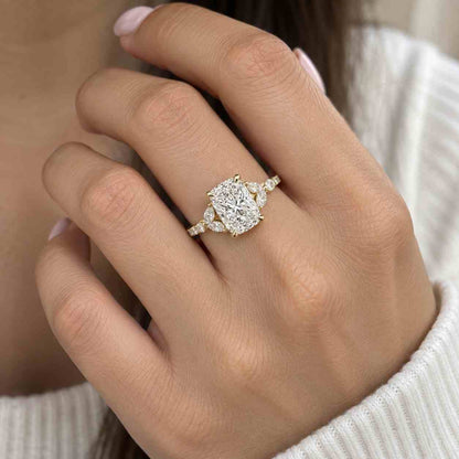 3CT Moissanite Elongated Cushion Cut Diamond Solitaire Engagement Ring, 14K Solid Gold Cushion Diamond Ring, Gift For Her
