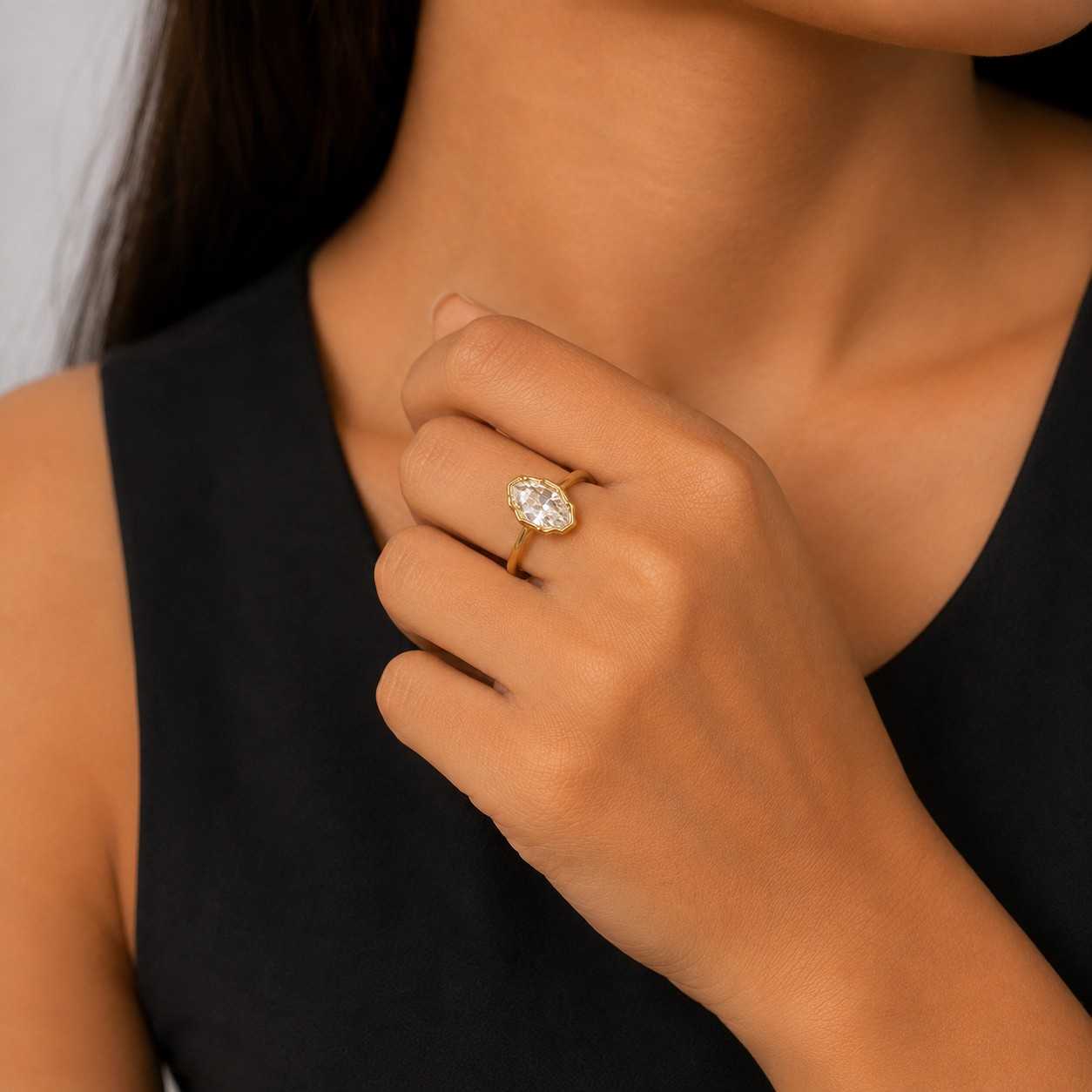 3CT Moval Diamond Ring | Bezel Set Oval Engagement Ring | Cathedral Shoulder Lab Grown Diamond Ring | Gold Bridal Solitaire Ring