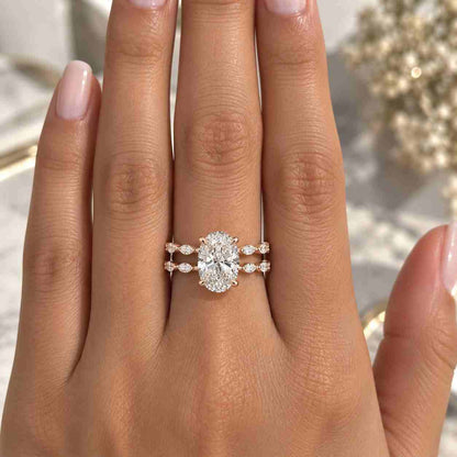 3CT Oval Moissanite Bridal Ring Set: 14K Gold Trio Anniversary Gift