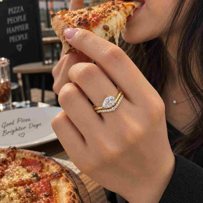 3CT Pear Cut Lab Grown Diamond V Shaped Engagement Ring,Unique Chevron Moissanite Solitaire Promise Ring for Stacking with V Shaped Bands
