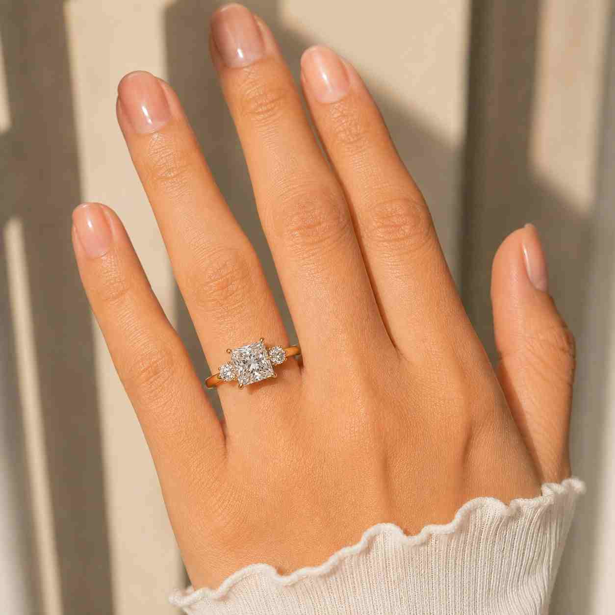 3ct princess cut engagement ring, pave diamond wedding band, lab grown anniversary ring
