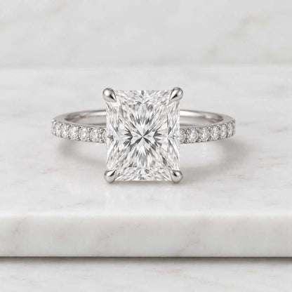 3CT Radiant Cut Lab Grown Cluster Diamond Ring, 18K Yellow Gold Engagement Ring, Round Side Stones, Claw Prong IGI Certified Proposal Ring
