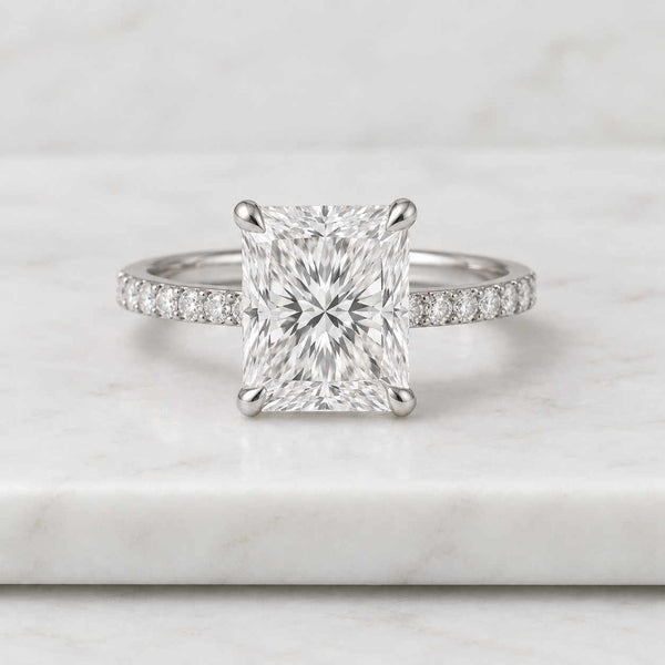 3CT Radiant Cut Lab Grown Cluster Diamond Ring, 18K Yellow Gold Engagement Ring, Round Side Stones, Claw Prong IGI Certified Proposal Ring
