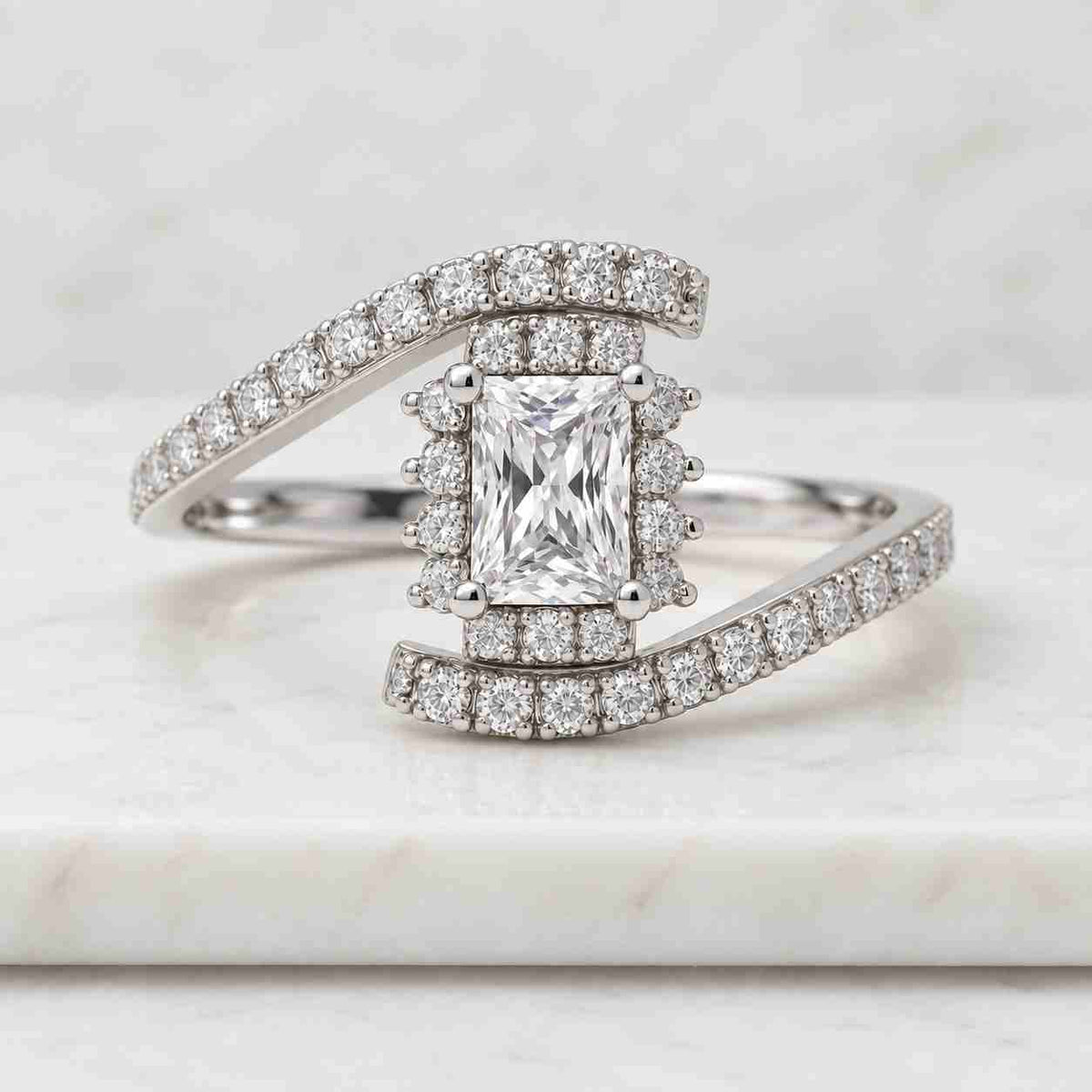 3CT Radiant Cut Pink Lab Diamond Engagement Ring Set, 14K White Gold Hidden Halo Wedding Ring, Promise Ring For Her, Wedding Set for Women
