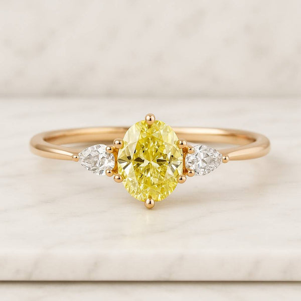 3CT Yellow Oval Engagement Ring Oval Hidden Halo Lab Grown Diamond Ring ancy Yellow Oval Diamond Halo Ring Pavé
