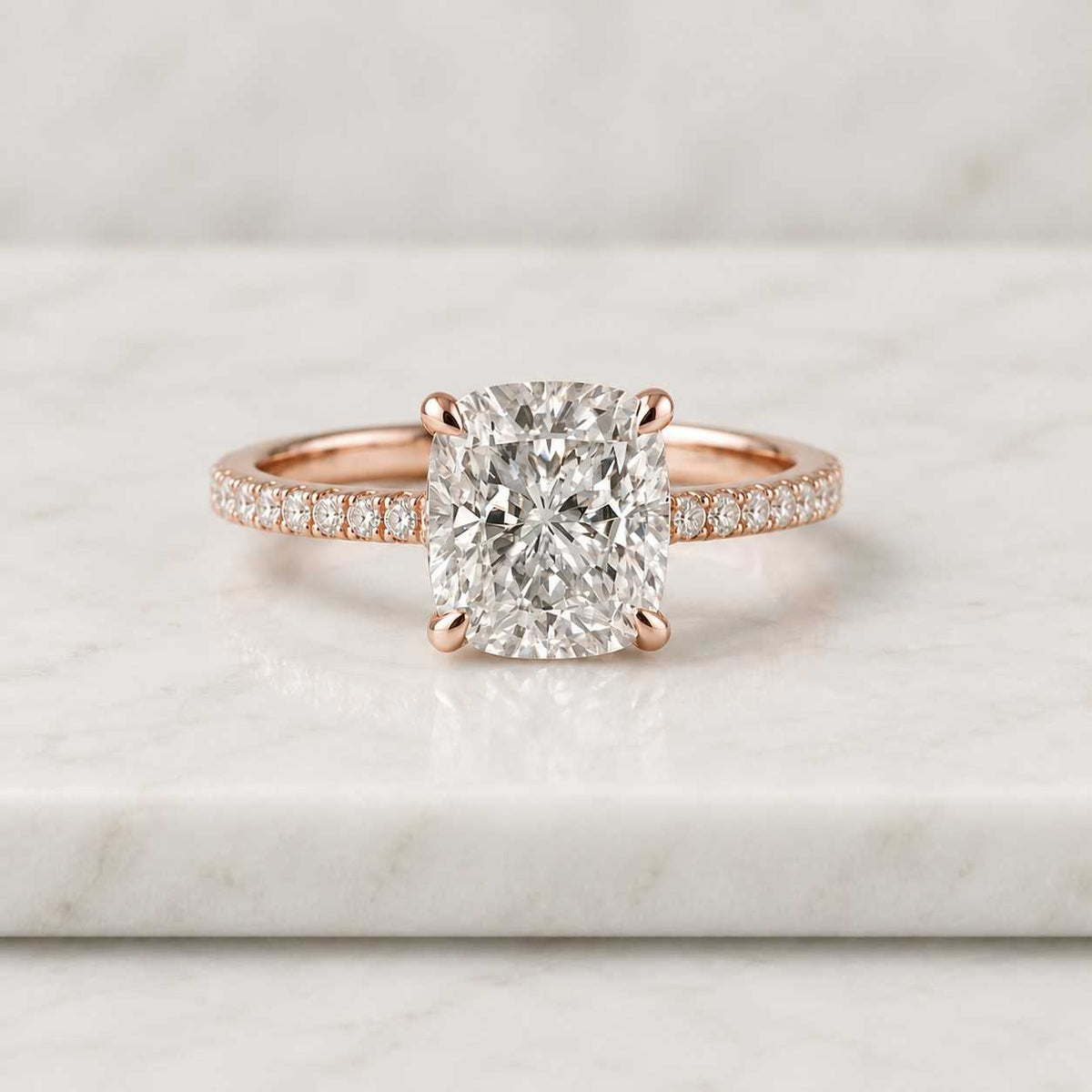 18k elongated cushion cut lab-grown diamond pave engagement ring