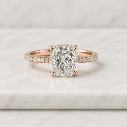 18K Elongated Cushion Cut Lab-Grown Diamond Pave Engagement Ring