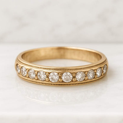 3 Row Pave Set Wedding Band, Round Brilliant Cut Lab Grown Diamond Ring, Full Eternity Matching Band For