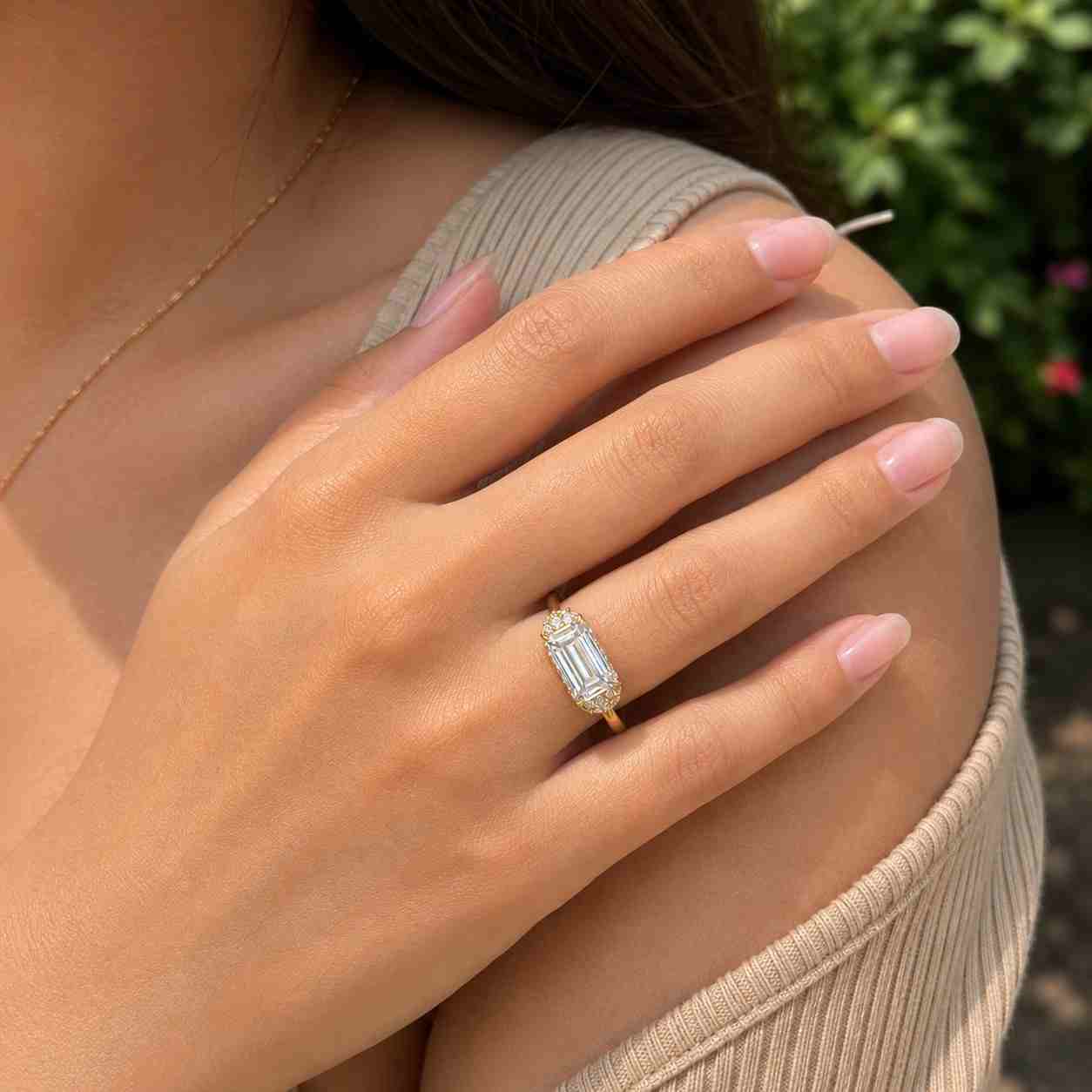 3 CTW Asscher Cut Lab Grown Diamond Ring, Halo Split Shank Diamond Engagement Ring D VVS2 IGI Certified Diamond Promise Ring
