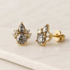 14K Gold Salt And Pepper Round Diamond Cluster Earrings