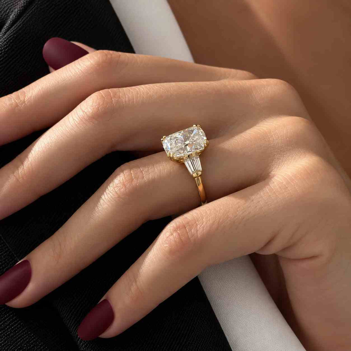3 ct elongated cushion cut moissanite three stone ring, engagement ring, round diamond cut ring, gold wedding ring, anniversary gift/ring