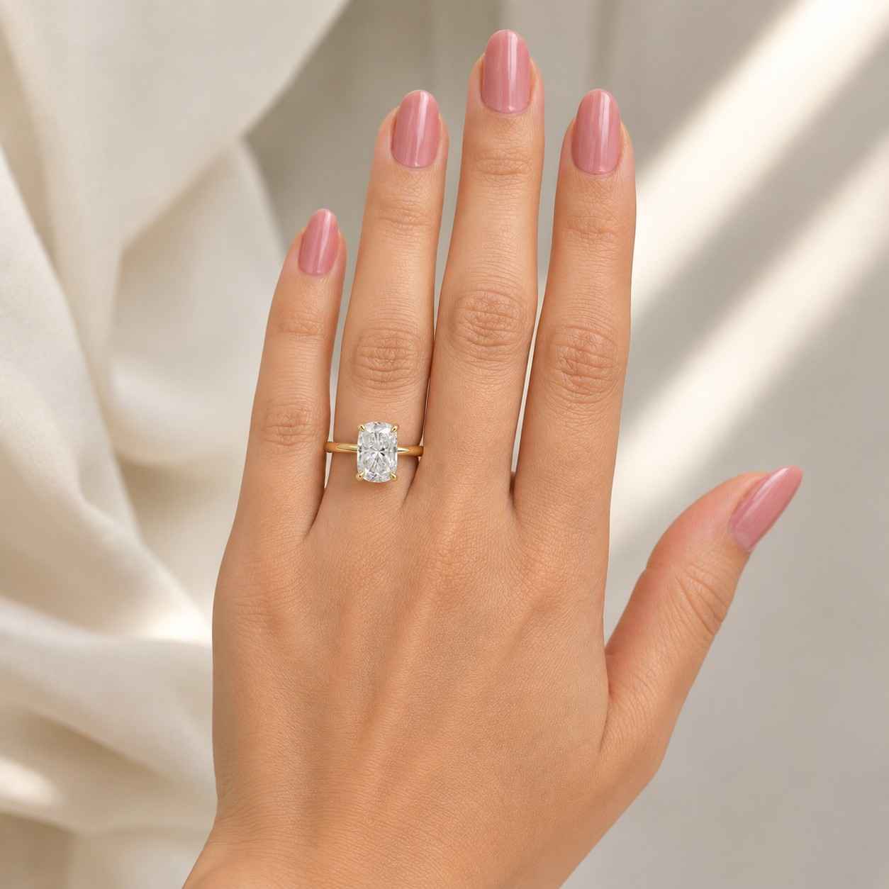 3 ct elongated cushion lab grown diamond engagement ring, 14k white gold setting