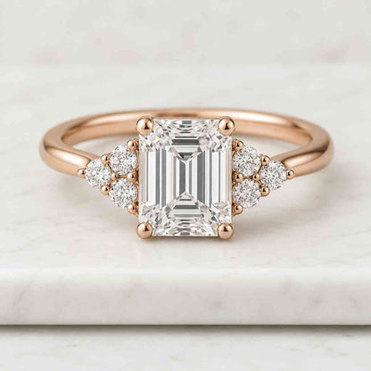 3 CT Emerald Cut Lab Grown Diamond Three Stone Engagement Ring