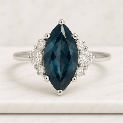 3 CT Marquise Cut Diamond Ring Green Marquise Side Stone Ring