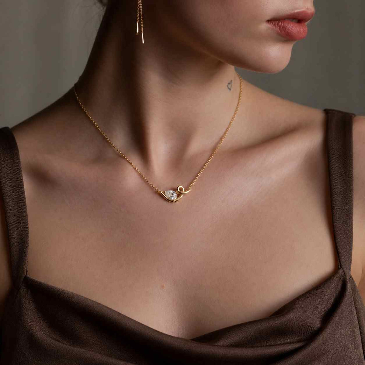 3 ct molten gold lab grown diamond pendant, organic bezel solitaire necklace, 14k gold abstract textured diamond charm, gift for her
