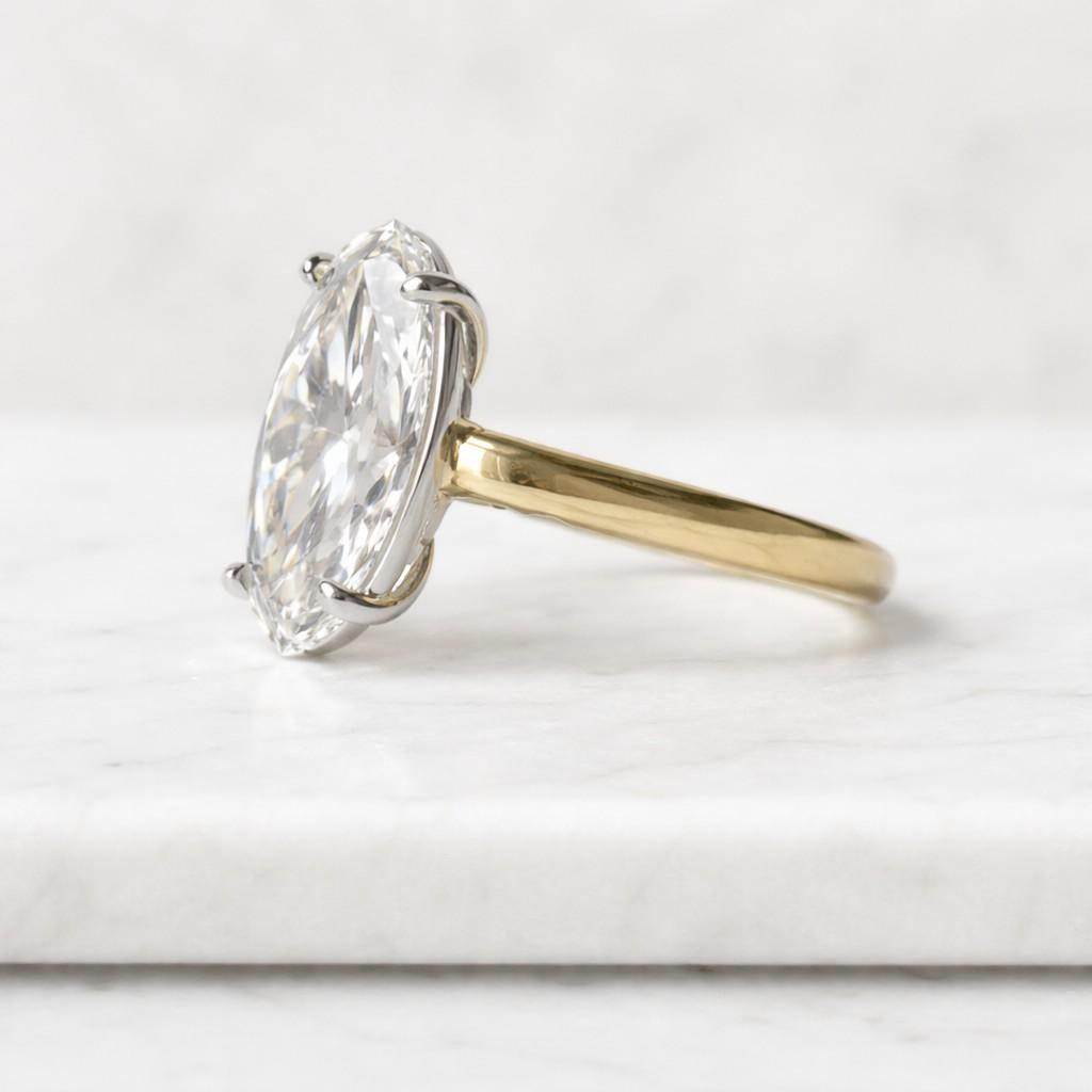 3 CT Moval Cut Lab Grown Diamond Ring, 14K Yellow Gold Solitaire Engagement
