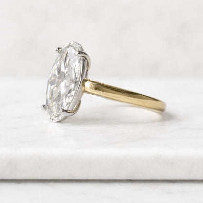 3 CT Moval Cut Lab Grown Diamond Ring, 14K Yellow Gold Solitaire Engagement
