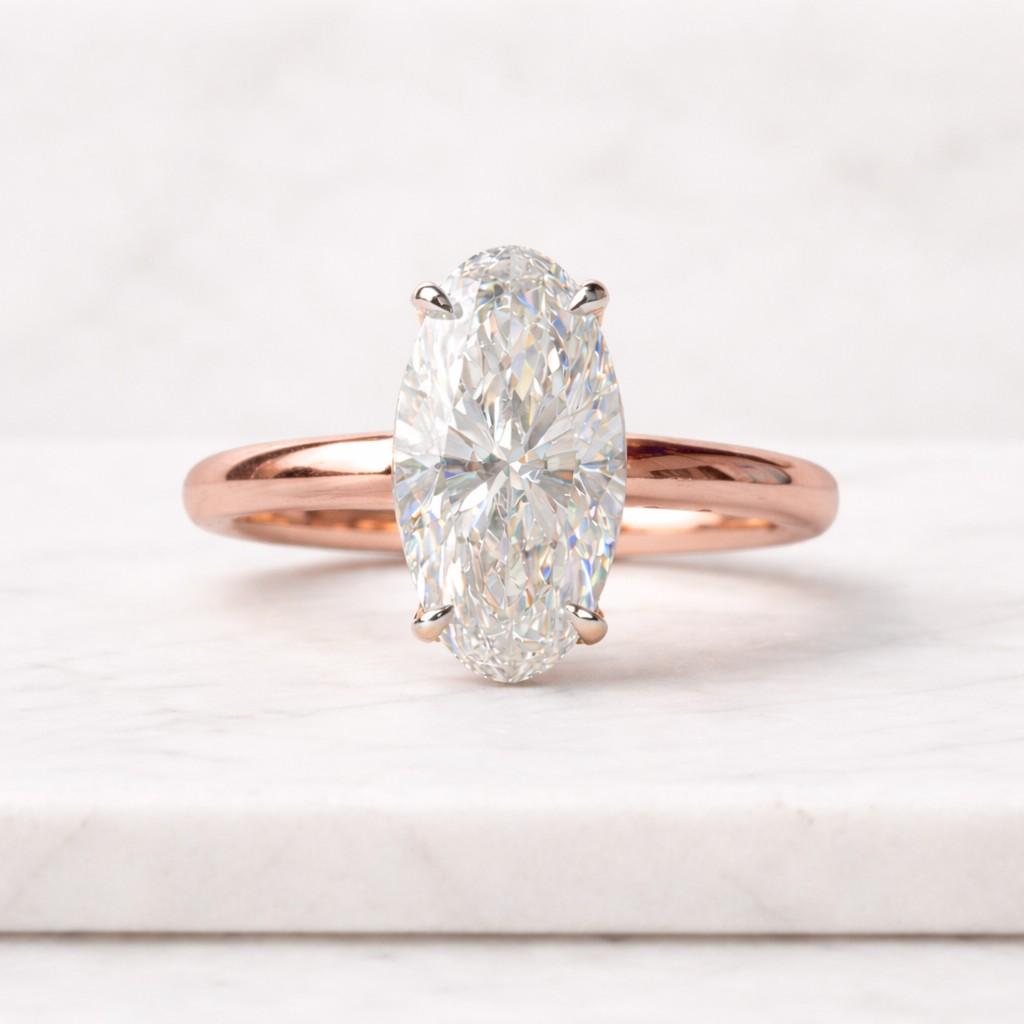 3 CT Moval Lab Grown Diamond Solitaire Engagement Ring | IGI Certified Elongated Oval Cut
