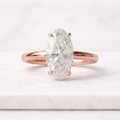 3 CT Moval Lab Grown Diamond Solitaire Engagement Ring | IGI Certified Elongated Oval Cut

