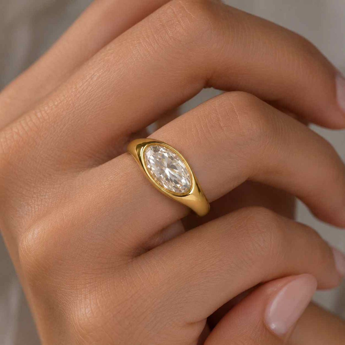 3 ct oval east west lab grown diamond ring  igi certified oval solitaire ring  14k gold engagement ring  bezel set ring
