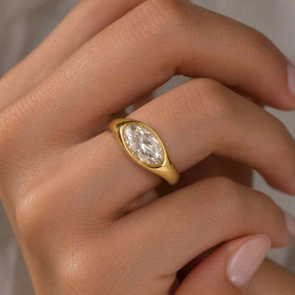 3 CT Oval East West Lab Grown Diamond Ring  IGI Certified Oval Solitaire Ring  14K Gold Engagement Ring  Bezel Set Ring