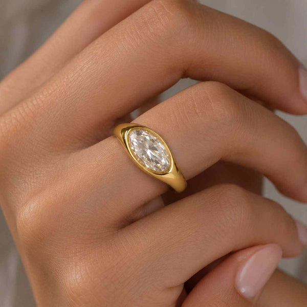 3 CT Oval East West Lab Grown Diamond Ring  IGI Certified Oval Solitaire Ring  14K Gold Engagement Ring  Bezel Set Ring