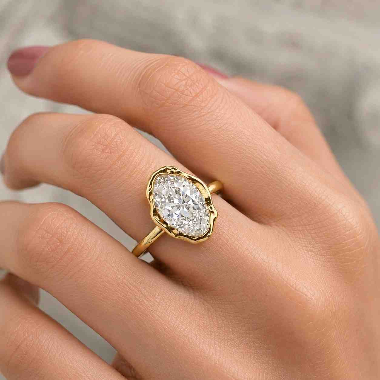 3 CT Oval Lab Grown Diamond Abstract Bezel Engagement Ring  Organic Bezel Set Solitaire Ring  Minimalist Proposal Ring