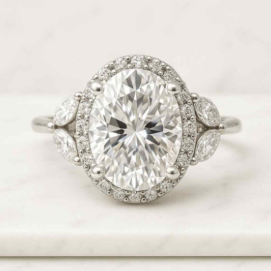 3 CT Oval Lab Grown Diamond Halo Ring - 14K Yellow Gold Engagement Ring