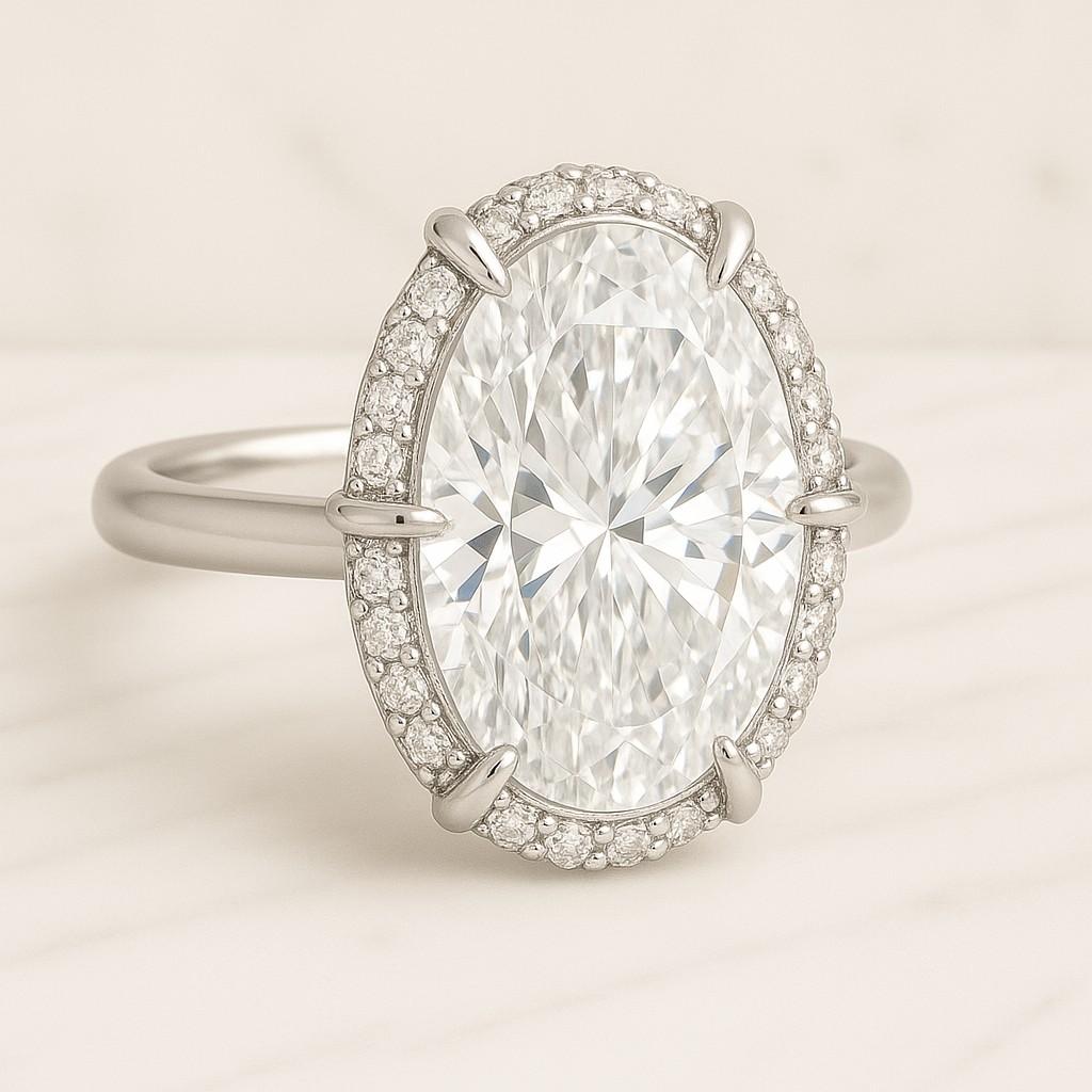 3 CT Oval Lab Grown Diamond Ring IGI Certified 14K Yellow Gold Halo Setting Accent Round Stones Bridal Engagement Anniversary Gift