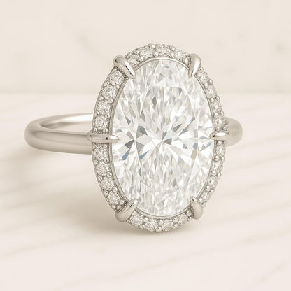 3 CT Oval Lab Grown Diamond Ring IGI Certified 14K Yellow Gold Halo Setting Accent Round Stones Bridal Engagement Anniversary Gift