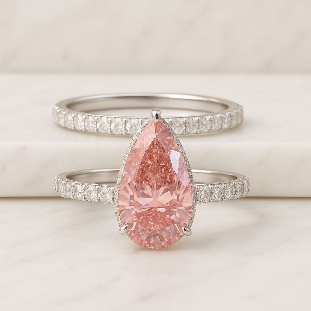 3 CT Pink Pear Cut Lab Created Lab Grown Diamond Solitaire Engagement Ring