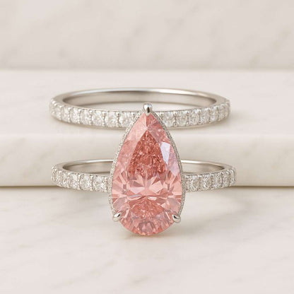 3 CT Pink Pear Cut Lab Created Lab Grown Diamond Solitaire Engagement Ring