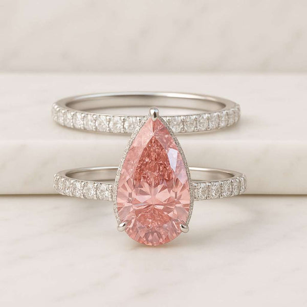 3 CT Pink Pear Cut Lab Created Lab Grown Diamond Solitaire Engagement Ring