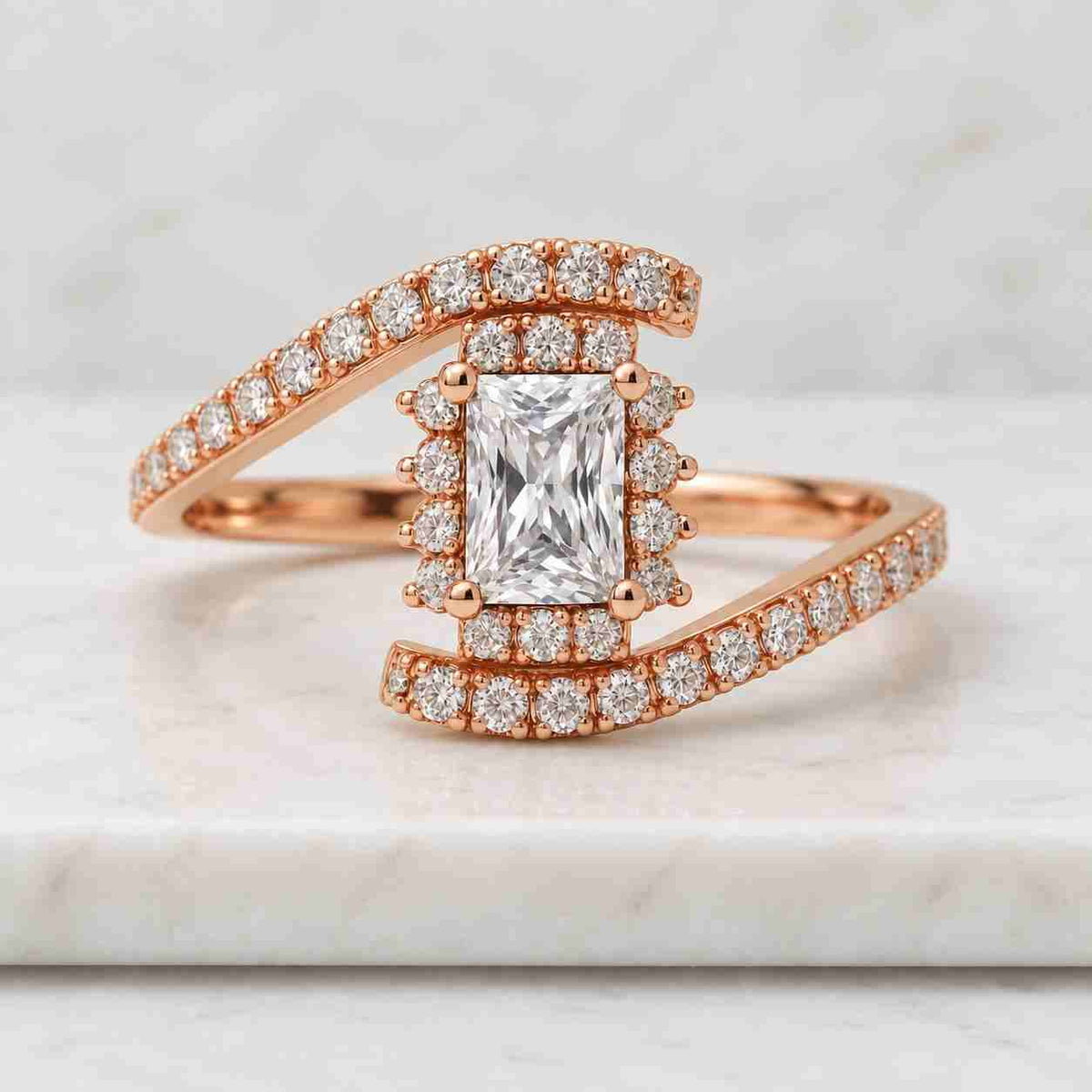 3 ct radiant cut lab grown diamond hidden halo engagement ring