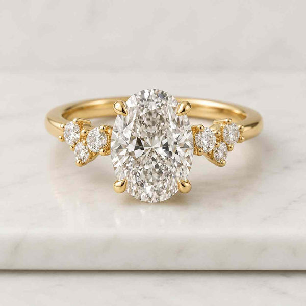 3 CT Unique Oval Cut Solitaire Side Marquise Moissanite Engagement Ring Solid Gold Ring Gift For Her Wedding Ring Anniversary Ring Gift Her
