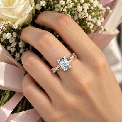 3 Carat E VVS2 CVD lab grown Emerald Cut engagement ring in bezel setting 14K Solid Gold IGI Certified Emerald Diamond Proposal Ring.
