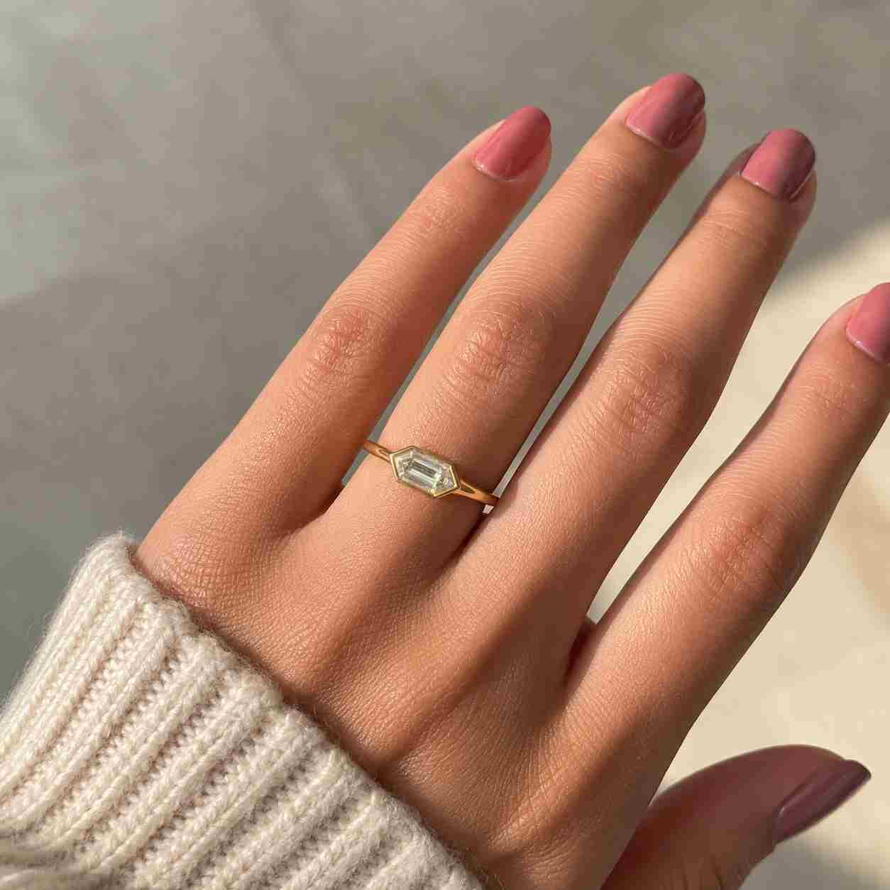 3 Carat E VVS2 lab grown Emerald Cut engagement ring in bezel setting 14K Solid Gold IGI Certified Emerald Diamond Proposal Ring.
