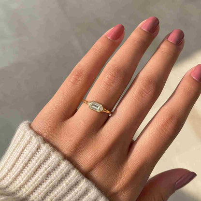 3 Carat E VVS2 lab grown Emerald Cut engagement ring in bezel setting 14K Solid Gold IGI Certified Emerald Diamond Proposal Ring.
