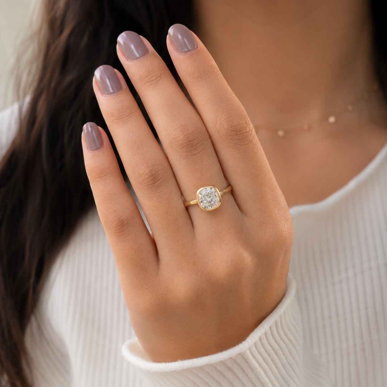 3 carat e, vvs2 lab grown old mine cushion cut engagement ring ,14k solid gold igi certified bezel setting cushion diamond ring