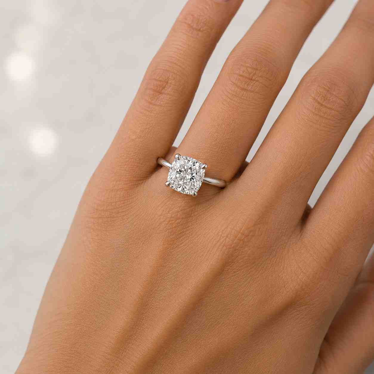 3 carat elongated cushion lab diamond ring, 14k yellow gold engagement ring