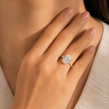 3 Carat Green Oval Cut Lab Grown Diamond Engagement Ring, 14K Gold Green Oval Diamond Ring