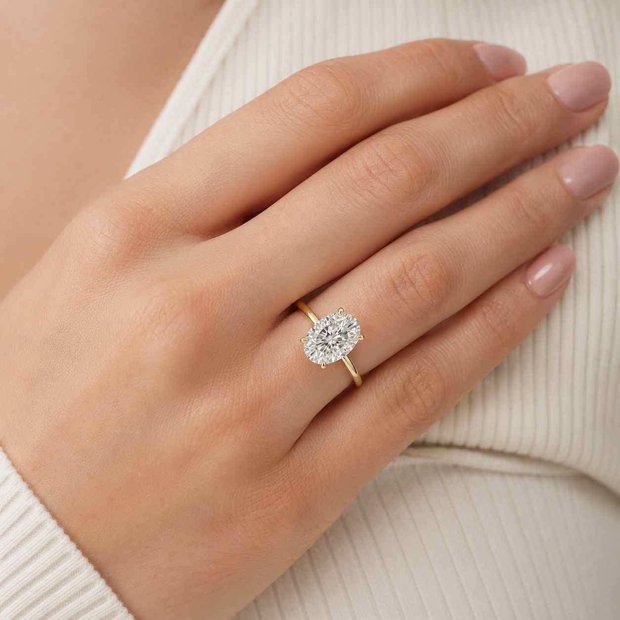 3 Carat Oval Cut Moissanite Diamond Ring, Hidden Halo Solitaire Engagement Ring