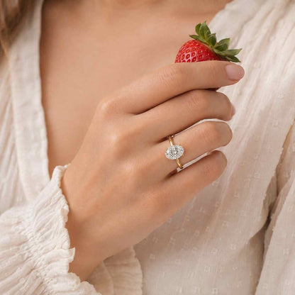 3 Carat Oval Engagement Ring, Hidden Halo Oval Moissanite Ring