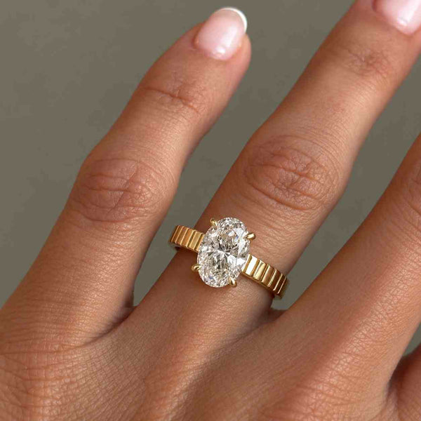 3 Carat Oval Lab Grown Diamond Engagement Ring: Hidden Halo, IGI Certified
