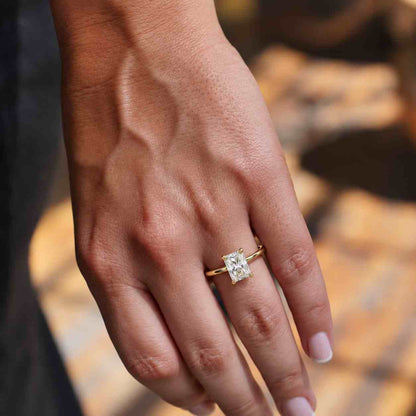 3 Carat Radiant Cut Lab Grown Diamond Engagement Ring, 14K Yellow Gold Solitaire Ring, IGI Certified.
