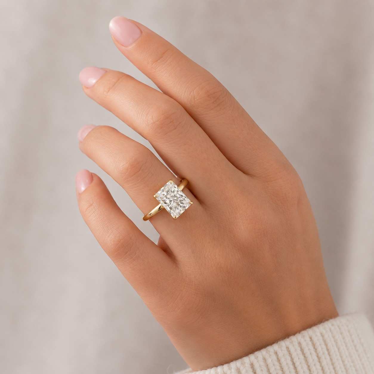 3 carat radiant cut lab grown diamond engagement ring | igi certified | solitaire hidden halo | 14k solid gold