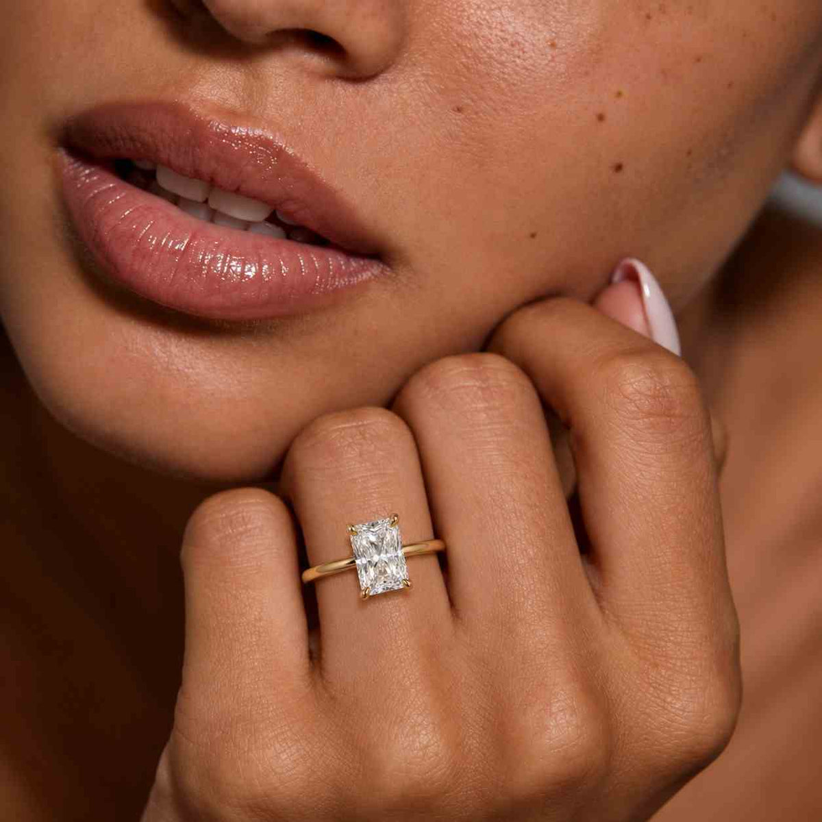 3 Carat Radiant Cut Lab Grown Diamond Ring / Radiant Cut Engagement Ring / 14k Yellow Gold Thin Dainty Engagement Ring / 14k Gold Solitaire

