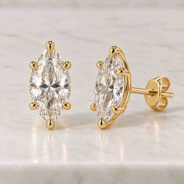 3 Carat Total Lab Grown Diamond Stud Earrings Set: Marquise and Emerald cut CVD Diamonds, 14k Solid Gold
